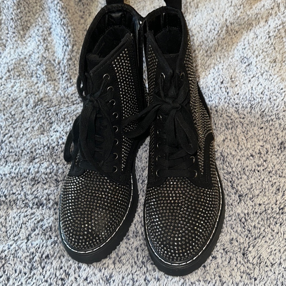Madden Girl Rhinestone Combat Boots